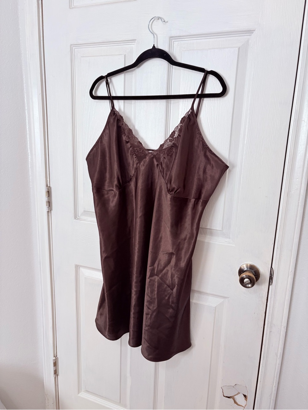 Adonna Brown Satin Lace-Trim Chemise